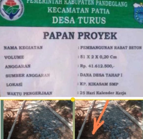 Diduga Langgar Prosedur, Pembangunan Jalan Rabat Beton Desa Turus Menjadi Sorotan publikDiduga Langgar Prosedur, Pembangunan Jalan Rabat Beton Desa Turus Menjadi Sorotan publik