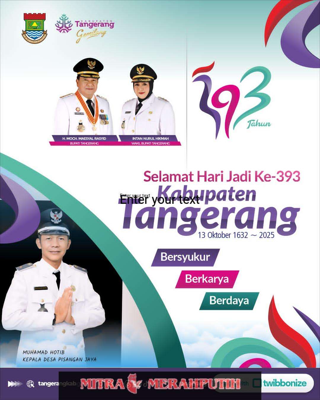 Kepala Desa Pisangan Jaya’ Mengucapkan Selamat Hari Jadi Kabupaten Tangerang ke 393 tahun ” Bersyukur, Berkarya, Berdaya