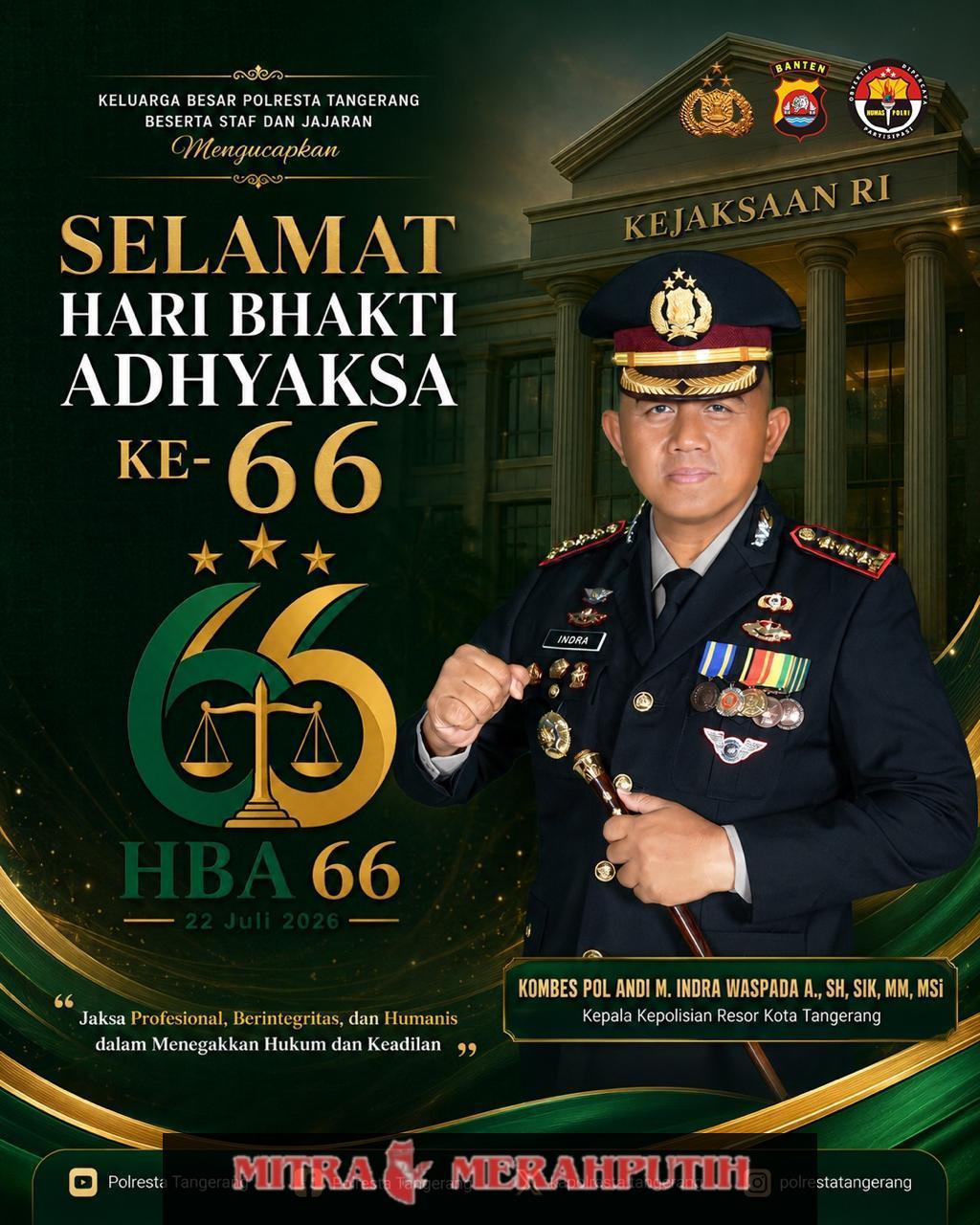 Hari Bhakti Adhyaksa ke-66, Kapolresta Tangerang: Sinergi Polri – Kejaksaan Kunci Tegaknya Hukum Berkeadilan